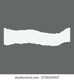 Nota de papel blanco rasgada con la cinta en el fondo gris, marco rasgado de la textura del papel