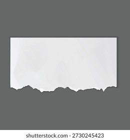Nota de papel blanco rasgada con la cinta en el fondo gris, marco rasgado de la textura del papel