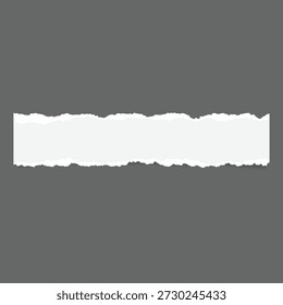 Nota de papel blanco rasgada con la cinta en el fondo gris, marco rasgado de la textura del papel