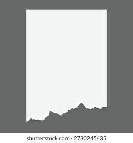 Nota de papel blanco rasgada con la cinta en el fondo gris, marco rasgado de la textura del papel