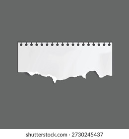 Nota de papel blanco rasgada con la cinta en el fondo gris, marco rasgado de la textura del papel