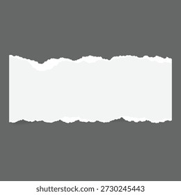 Nota de papel blanco rasgada con la cinta en el fondo gris, marco rasgado de la textura del papel