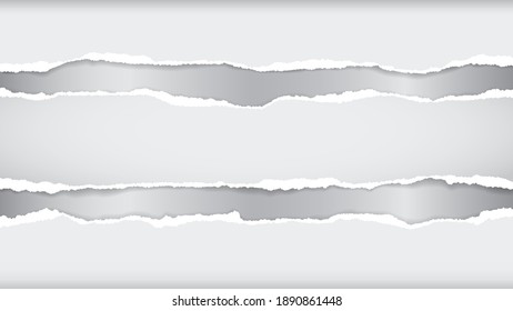 Torn of white paper are on grey background for text, advertising or design. Vector illustration