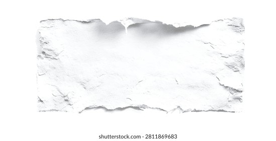 Torn white paper with rough edges and textured surface on a white background