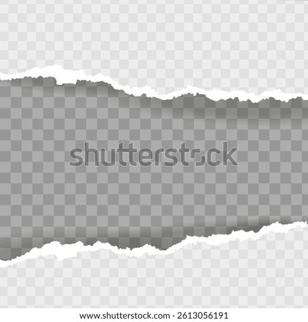 Torn white paper with shadow. Damaged cardboard borders. Vector illustration