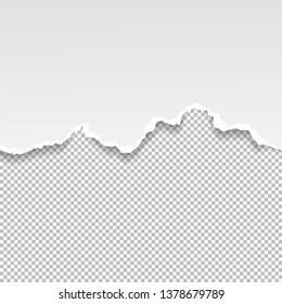 Torn white paper strip with soft shadow is on squared background. Vector illustration