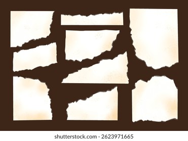 Torn White Paper Texture Element. A collection of 9 white paper elements with rough torn edges dusty beige tones and subtle texture effects designed for journaling vintage and digital scrapbooking