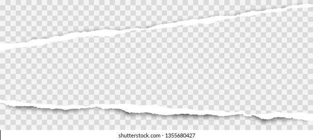 Torn white, squared and horizontal paper strip with soft shadow. Vector illustration background