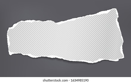Torn white and squared note, notebook paper strip, piece stuck on black background. Vector illustration