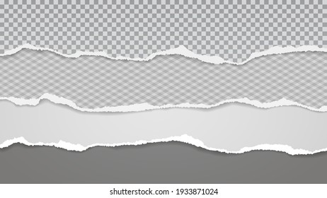 Torn of white and squared paper are on dark grey background for text, advertising or design. Vector illustration