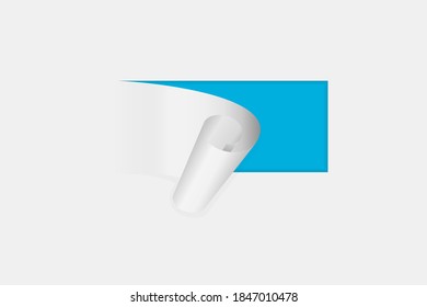 Torn window hole in white paper with blue background. Vector 3d illustration