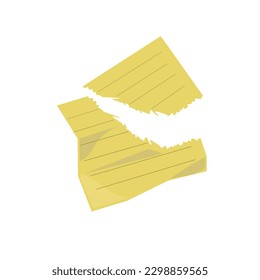 Torn yellow note vector. Used note paper vector isolated on white background. Paper garbage. Recyled waste. Cartoon style.