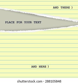 Torn yellow page from a notepad with stripes. Creative template for design