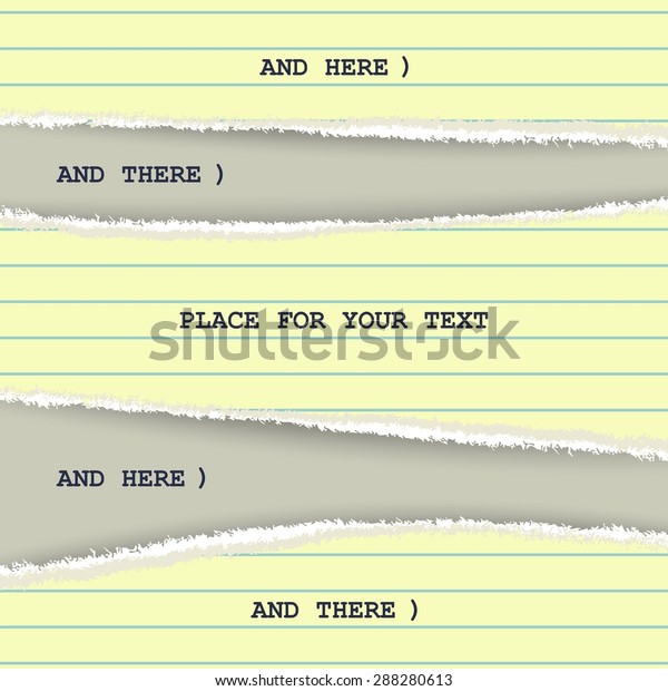 Torn yellow page from a notepad with stripes.\
Creative template for\
design