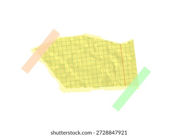 Pieza de Vector de papel amarillo rasgado con textura de cinta adhesiva verde y beige. Antiguo cuaderno de rasgadura de trazo cuadrado, forma de corte ideal para collage de educación, proyectos de patrón de papelería escolar.