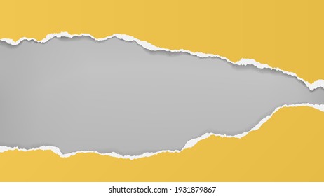 Torn of yellow paper are on grey background for text, advertising or design. Vector illustration