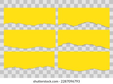 Torn yellow paper with ripped edges on transparent background. 