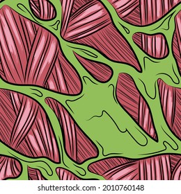 Torn Zombie skin with muscles inside. Halloween seamless pattern. Vector illustration