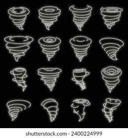 Tornado air icons set. Outline set of tornado air vector icons neon color on black