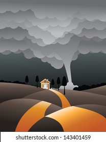 Tornado approaching house. EPS 10 vector, grouped for easy editing. No open shapes or paths.