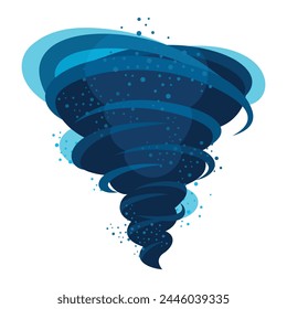 Tornado blue hurricane dangerous climate catastrophe dust water swirl vector flat illustration. Extreme disaster speed storm air wind twisted funnel destruction natural weather powerful blast effect