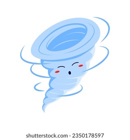 Tornado cartoon weather character, hurricane smiling vector personage. Funny destructive tornado, whirlwind or climate threat, extreme whirlwind