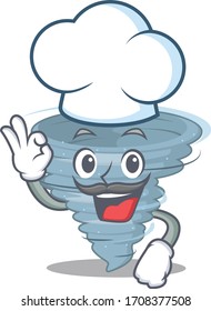 Diseño de caricaturas del chef Tornado con sombrero blanco