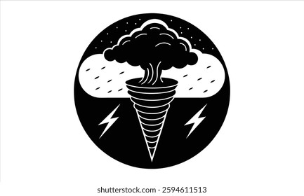 Tornado in Circle Black and White Design
