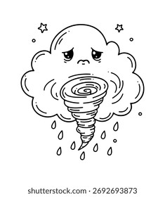 Tornado con un icono de nube dibujado a mano. Símbolo de Clipart de dibujo de esquema. Ilustración vectorial.