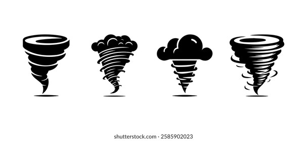 Tornado collection in silhouette style on white background