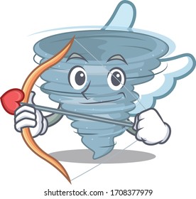 Tornado in cupid cartoon character with arrow and wings