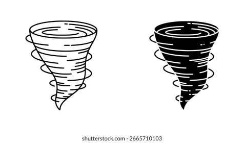 Tornado cyclone icon, black and white vector storm symbol for weather forecast, climate, and natural disaster illustrations