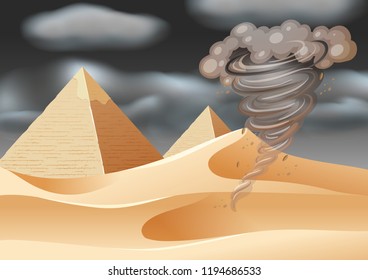 Tornado in desert scene illustration