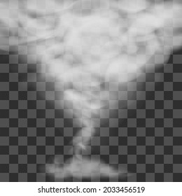Tornado destructive. Hurricane. Wind cyclone, twisted vortex. Dangerous natural disaster. Vector illustration, isolated on transparent background.