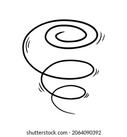 Tornado in doodle style, vector illustration. Hurricane of weather cataclysm. Sketch symbol wind for print and design. Isolated black line element on a white background
