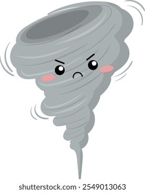 Tornado emotion vector on white background. cute emotion weather. raining  in the sky. Cartoon Vector illustration.