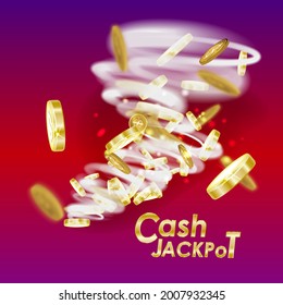 Tornado with gold coins and jackpot, casino. Vector illustration