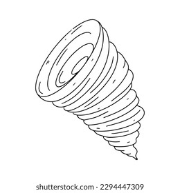 Tornado en estilo doodle dibujado a mano. Ilustración vectorial aislada en blanco. Colorido de la página.