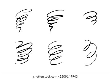 Tornado y huracán doodle set, Doodle huracán tormenta Vector de dibujos animados