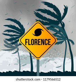 Tornado hurricane Florence, coming from the ocean. Huge waves on houses on the coast. Tropical disaster and a sign of catastrophe and warning. flat vector illustration