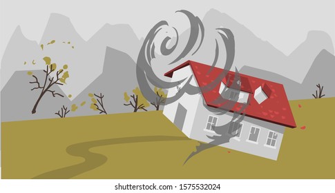 Tornado hurricane. natural disaster catastrophe . crushed house. vector illustration