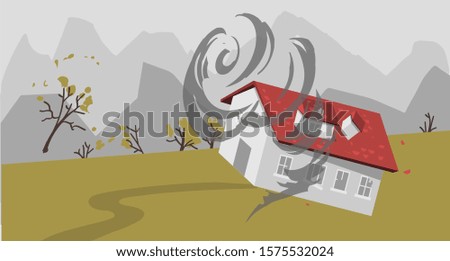 Tornado hurricane. natural disaster catastrophe . crushed house. vector illustration