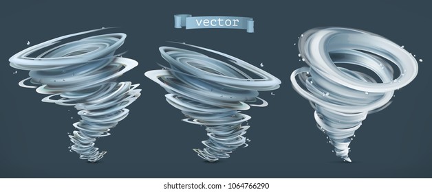 Tornado. Hurricane on a dark background. 3d vector icon set Tornado. Hurricane on a dark background. 3d vector icon set