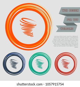 Tornado icon on the red, blue, green, orange buttons for your website and design with space text. Vector illustration