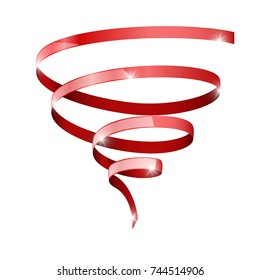 Tornado icon. Red ribbon symbol. Vector 3d illustration isolated on white background