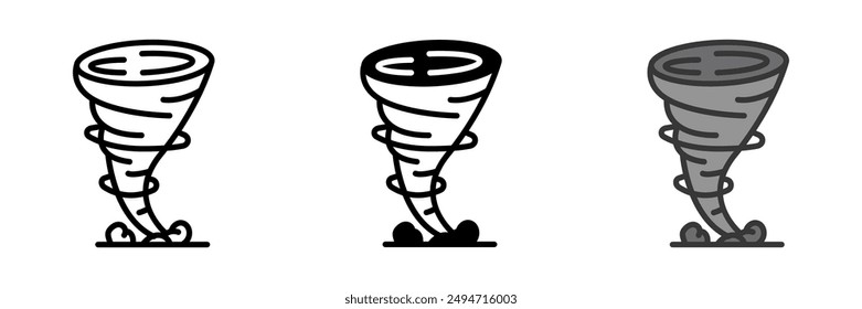 The Tornado icon represents a rapidly rotating column of air extending from a storm to the ground. It symbolizes destructive force and extreme weather conditions.