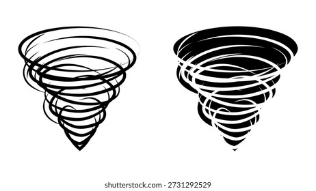 Tornado icon set. tornado illustration with a grunge brushwork style, isolated on a white background. This graphic represents a windstorm, natural disaster, and severe weather element.