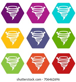 Tornado icon set many color hexahedron isolated on white vector illustration