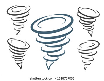 Tornado icon. Whirlwind image vector illustration, cartoon cyclone sign, hurricane or storms swirl symbol on white