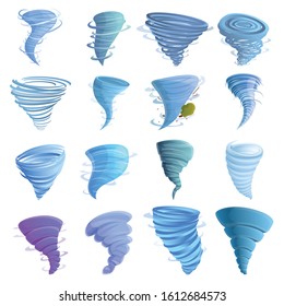Tornado icons set. Cartoon set of tornado vector icons for web design